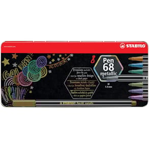 Viltstift STABILO Pen 68 metallic, 8 kleuren, metalen doos (8 st)