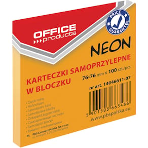 Memoblok Office Products Neon, 76 x 76 mm, 100 vel, neonoranje