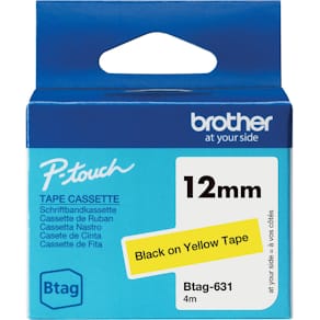 Schriftband Brother Btag, 12 mm, schwarz auf gelb