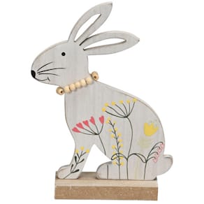 Dekofigur Osterhase, Blumenwiese, Holz, bunt