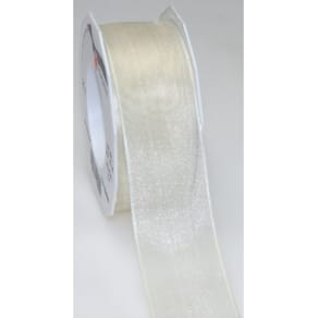 Organzaband präsent, Draht, 40 mm x 25 m, creme