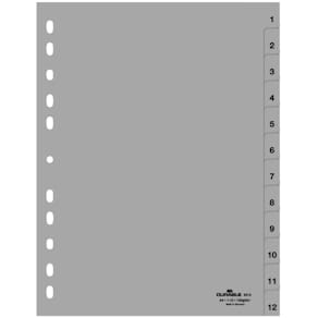 Register Durable, Kunststoff, 1-12, grau, A4