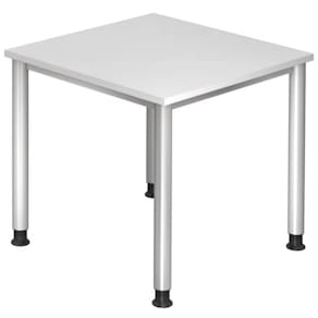 Schreibtisch Hammerbacher HS08, 80x80 cm, weiß, silbernes 4-Fuß-G