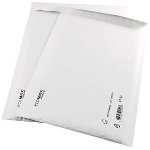 Boblepose 250x350 mm, hvid, kort side åben, FSC, 100 stk