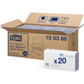 Håndklædeark Tork H2, blå 2-lags multifold, 4740 ark