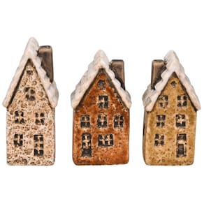 Dekohaus Noname, Steinzeug, braun-weiß, 3er-Set, sortiert