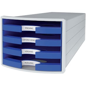 Schubladenbox HAN Impuls, 4 Schubladen, lichtgrau/blau