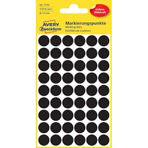 Markierungspunkte Avery Zweckform, Ø 12 mm, schwarz, 270 Stück