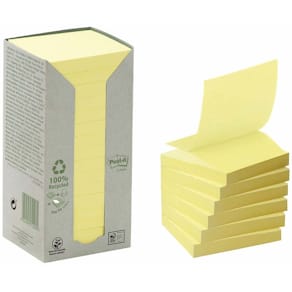 Notes Post-it Recycled gul 76x76 mm, PEFC, 16 blokke