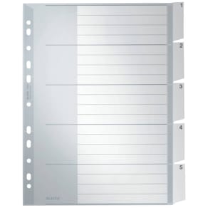 Ordnerregister Leitz Blanko, A4, grau, 5 Blatt, Überbreite