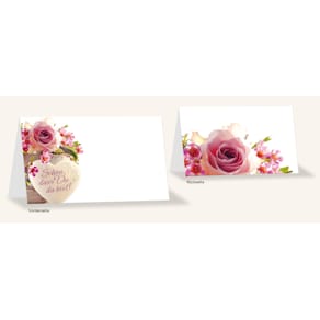 Tischkarte KOMMA³ Rose mit Herz, 8 Stück, weiß