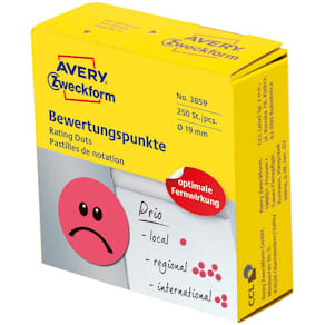 Etikett AVERY unhappy smiley röd 250/fp