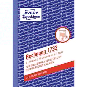 Rechnungsbuch Avery Zweckform 1732, A6/2x40BL SD