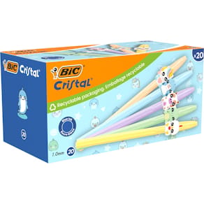 Balpen Bic Cristal Medium pastel figurines, doos van 20 stuks