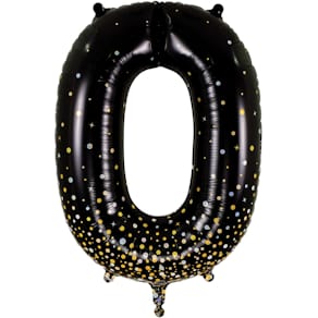 Folienballon Oak Tree Sparkling Fizz, Zahl 0 Black & Gold, 86 cm