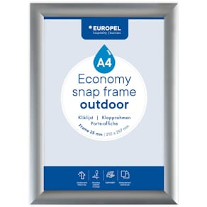 Kliklijst Europel Economy, waterdicht, lijst 25 mm, A4, zilver