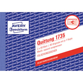 Quittungsbuch Avery Zweckform 1735, A6, 2x40 Blatt, SD