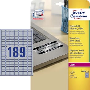 Etiketter Avery ultraholdbar til laser, 25,4x10 mm grå, 3780 stk