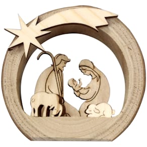 Krippe, Grotte aus Holz, Hl. Familie gefräst