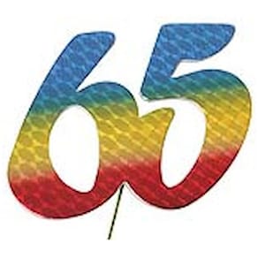 Jubiläumszahl Noname, bunt, 65, mit Draht, 8 cm