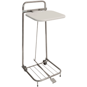 Säckställ Erik 60 liter, vitt lock, fotpedal och 4 hjul, kromad