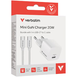 Netzadapter Verbatim GaN Mini, 20 W, weiß