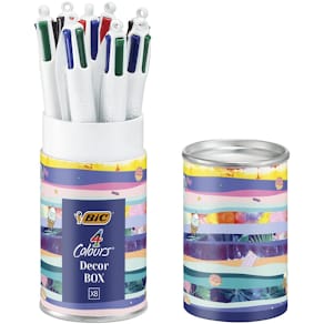 Balpen Bic 4-kleuren Decors, medium, klassieke kleuren, doos van 