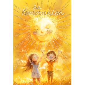 Kommunionskarte, bunt, mit Glimmer und Umschlag