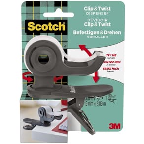 Tapedispenser, Scotch CLIP & TWIST, 19mmx9.00m Kerne diameter: