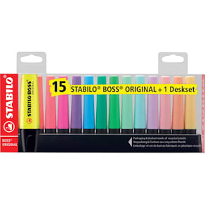 Textmarker STABILO BOSS ORIGINAL, Tischset mit 15 Stiften