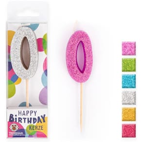Geburtstagskerze BIRTHDAY FUN Zahl 0, farbig sortiert, einzeln