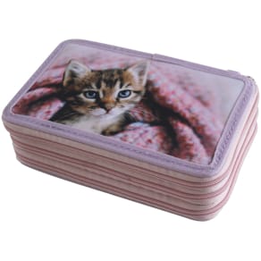 Schüleretui DONAU, Motiv Katze, 3 Klappen, gefüllt