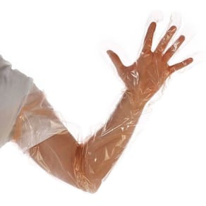 Engangshandsker veterinær 90 cm LD-PE, orange, 50 stk