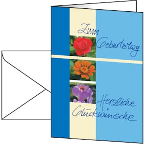 Design-Karte Sigel Trio, Geburtstag, Rosen blau, A6