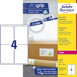 Etikett AVERY UltraGrip 99,1x139 mm 400/FP