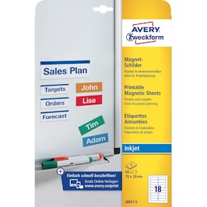Magneetetiketten Avery Zweckform, 78 x 28 mm, wit, 90 stuks