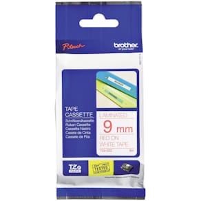 Schriftband Brother TZe-222, laminiert, rot auf weiß, 9 mm x 8 m