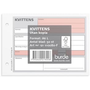 Blankett kvittens A6L 50 blad