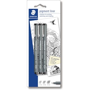 Fineliner Staedtler Pigment Liner, blister, 3 stuks: 0,1; 0,3; 0,