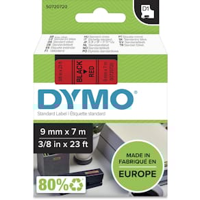 Tape Dymo D1, 9 mm, zwart op rood