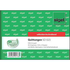 Quittungsblock Sigel, A6 quer, 3x40 Blatt