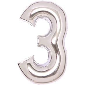 Folienballon Amscan, Zahl 3, silber