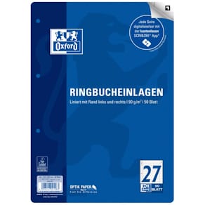 Ringbucheinlage Oxford L27, A4, 50 Blatt, liniert, weiß, 90 g/m²,