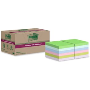 Notes Post-it Recycled 48x48 mm, assorterede farver, PEFC, 12 stk