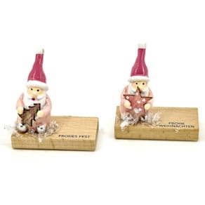 Dekofigur Weihnachtsmann auf Holztafel, sortiert