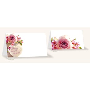 Tischkarte KOMMA³ Rose mit Herz, 8 Stück, weiß