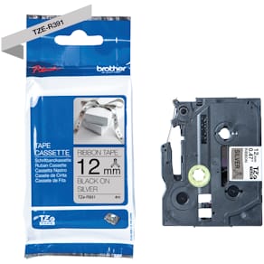 TZe-R931 printer sort tekst på sølv 12mm bånd