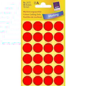Runde etiketter Avery rød Ø18 mm, FSC Mix, 96 stk