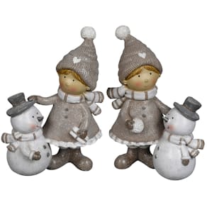 Weihnachtsfigur Kind mit Schneemann, sortiert, Polyresin