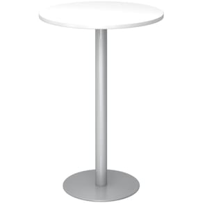 Stehtisch HAMMERBACHER STH08, rund, weiß/silber, feste Höhe, 80cm